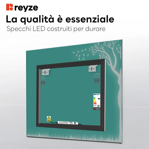 Specchio LED Quadrato | Controllo tramite interruttore a muro | Luce bianca neutra - Reyze Serie Good Vibes Modello 8
