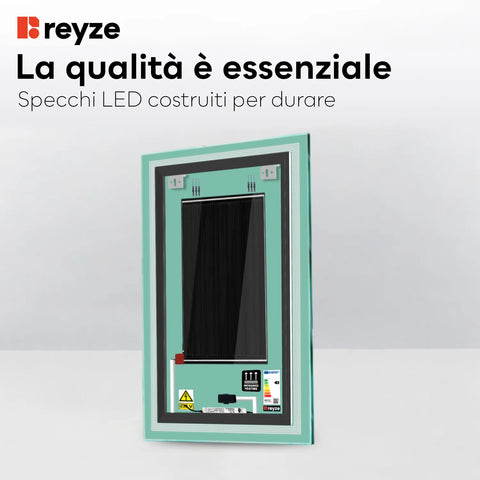 Specchio LED Verticale | Pulsanti touch | Funzione anti-appannamento | Luce bianca fredda - Reyze Serie Minimal Modello 1