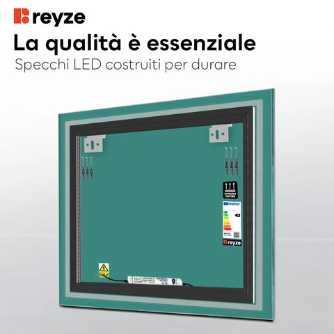 Specchio LED Quadrato | Controllo tramite interruttore a muro | Luce bianca fredda - Reyze Serie Minimal Modello 1