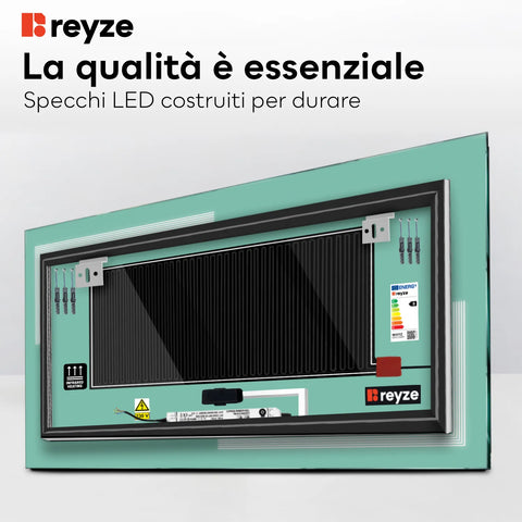 Specchio LED Rettangolare | Pulsanti touch | Funzione anti-appannamento | Temperatura di colore regolabile - Reyze Serie Minimal Modello 2