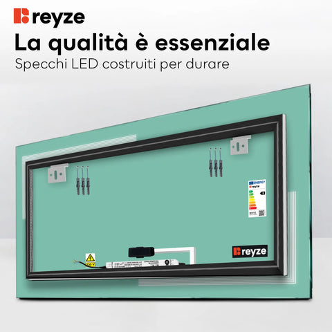 Specchio LED Rettangolare | Pulsante touch | Luce bianca calda - Reyze Serie Minimal Modello 2