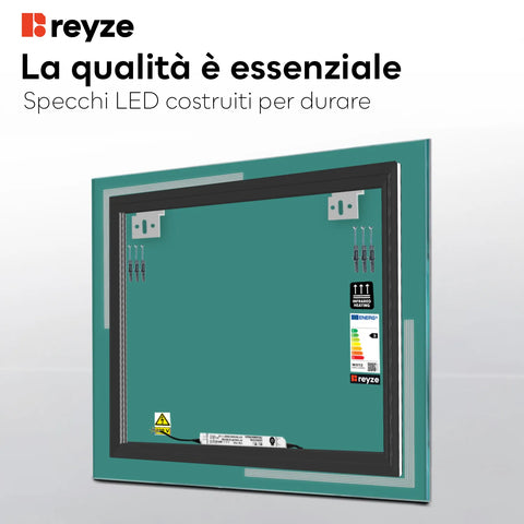 Specchio LED Quadrato | Controllo tramite interruttore a muro | Luce bianca neutra - Reyze Serie Minimal Modello 2