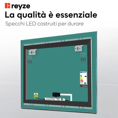Specchio LED Quadrato | Pulsante touch | Luce bianca fredda - Reyze Serie Minimal Modello 3