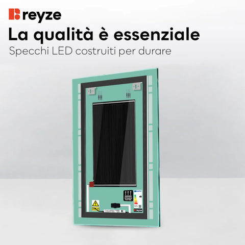 Specchio LED Verticale | Pulsanti touch | Funzione anti-appannamento | Luce bianca calda - Reyze Serie Minimal Modello 3