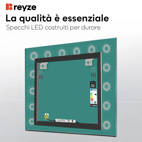 Specchio LED Quadrato | Controllo tramite interruttore a muro | Luce bianca calda - Reyze Serie Minimal Modello 4