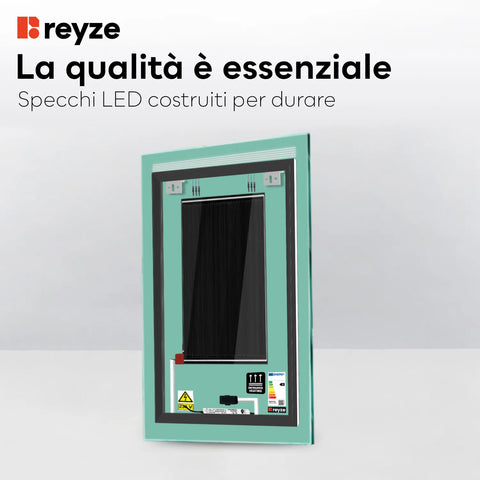 Specchio LED Verticale | Pulsanti touch | Funzione anti-appannamento | Luce bianca fredda - Reyze Serie Minimal Modello 5
