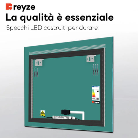 Specchio LED Quadrato | Pulsante touch | Luce bianca calda - Reyze Serie Minimal Modello 5