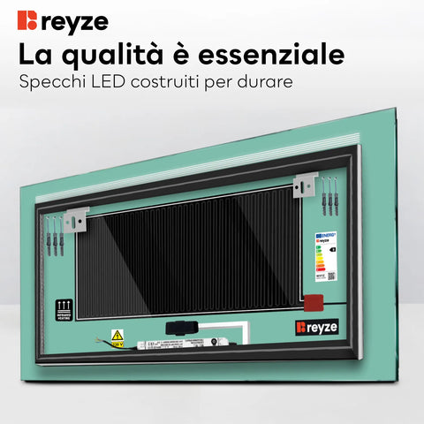 Specchio LED Rettangolare | Pulsanti touch | Funzione anti-appannamento | Luce bianca fredda - Reyze Serie Minimal Modello 5