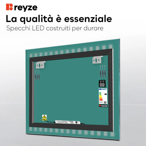 Specchio LED Quadrato | Controllo tramite interruttore a muro | Luce bianca neutra - Reyze Serie Minimal Modello 6