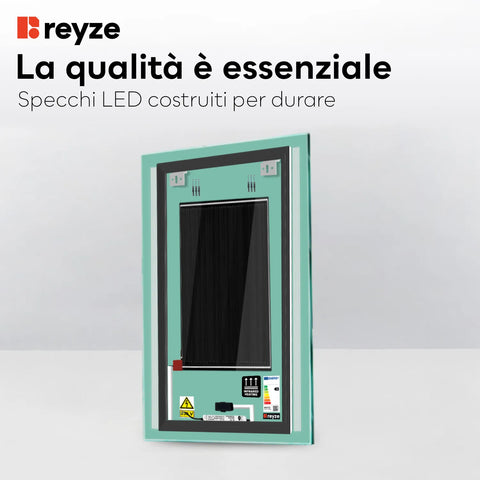 Specchio LED Verticale | Pulsanti touch | Funzione anti-appannamento | Luce bianca calda - Reyze Serie Minimal Modello 7
