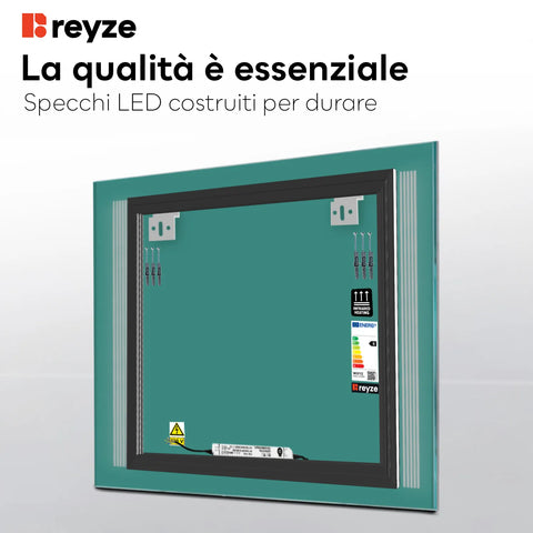 Specchio LED Quadrato | Controllo tramite interruttore a muro | Luce bianca neutra - Reyze Serie Minimal Modello 7