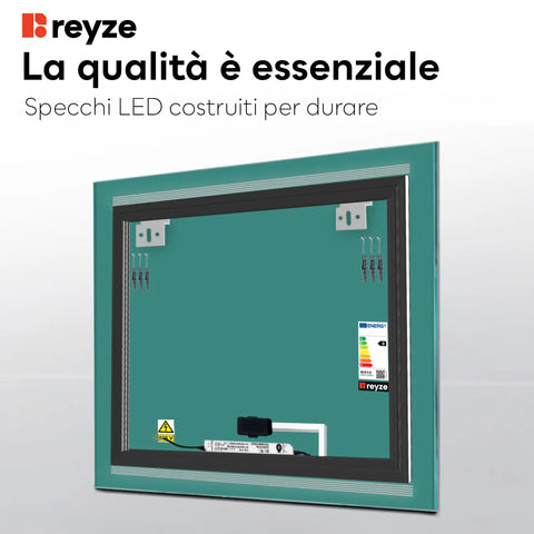 Specchio LED Quadrato | Pulsante touch | Luce bianca fredda - Reyze Serie Minimal Modello 8