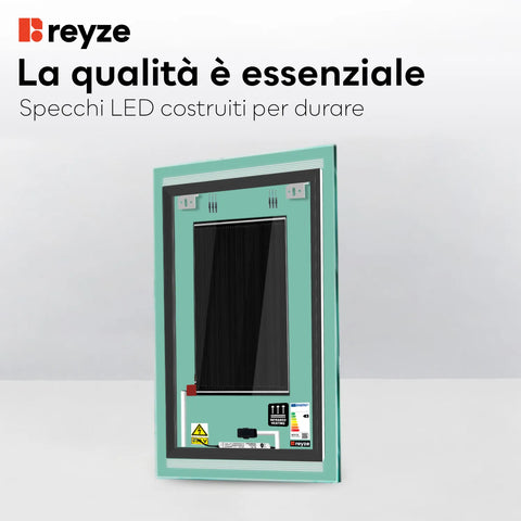 Specchio LED Verticale | Pulsanti touch | Funzione anti-appannamento | Luce bianca calda - Reyze Serie Minimal Modello 8