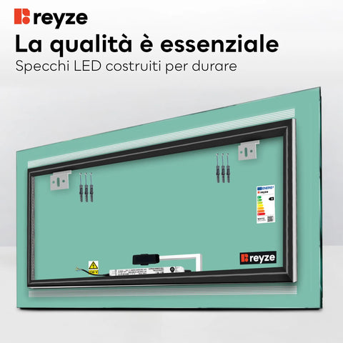 Specchio LED Rettangolare | Pulsante touch | Luce bianca neutra - Reyze Serie Minimal Modello 8