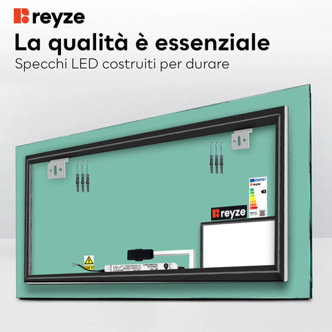 Specchio LED Rettangolare | Pulsante touch | Luce bianca neutra - Reyze Serie Motivated Modello 4