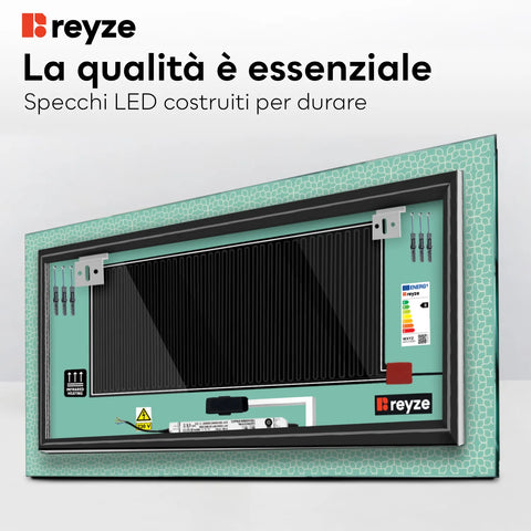 Specchio LED Rettangolare | Pulsanti touch | Funzione anti-appannamento | Temperatura di colore regolabile - Reyze Serie Official Modello 1