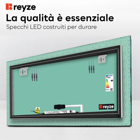 Specchio LED Rettangolare | Pulsante touch | Luce bianca calda - Reyze Serie Official Modello 1