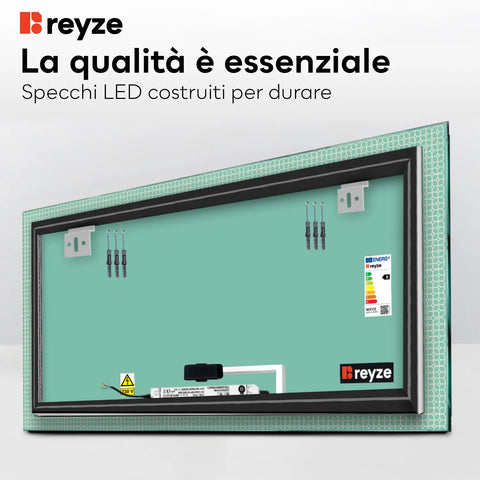 Specchio LED Rettangolare | Pulsante touch | Luce bianca calda - Reyze Serie Official Modello 2