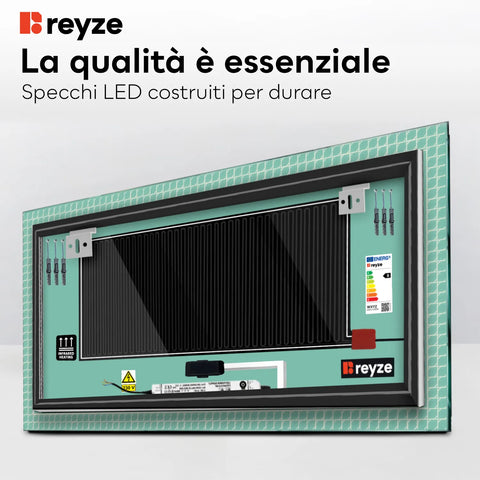 Specchio LED Rettangolare | Pulsanti touch | Funzione anti-appannamento | Luce bianca fredda - Reyze Serie Official Modello 3