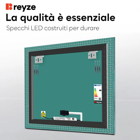 Specchio LED Quadrato | Pulsante touch | Luce bianca calda - Reyze Serie Official Modello 4