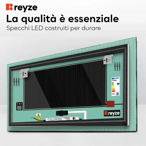 Specchio LED Rettangolare | Pulsanti touch | Funzione anti-appannamento | Temperatura di colore regolabile - Reyze Serie Official Modello 5