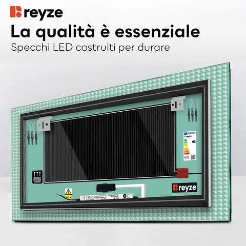 Specchio LED Rettangolare | Pulsanti touch | Funzione anti-appannamento | Luce bianca calda - Reyze Serie Official Modello 6