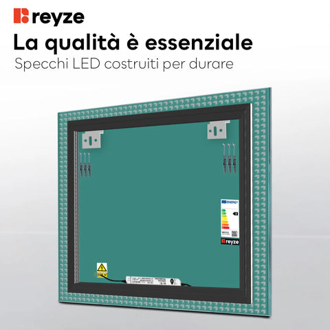 Specchio LED Quadrato | Controllo tramite interruttore a muro | Luce bianca neutra - Reyze Serie Official Modello 6