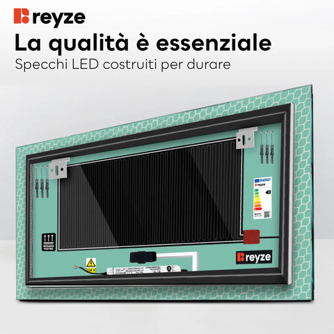 Specchio LED Rettangolare | Pulsanti touch | Funzione anti-appannamento | Luce bianca fredda - Reyze Serie Official Modello 7