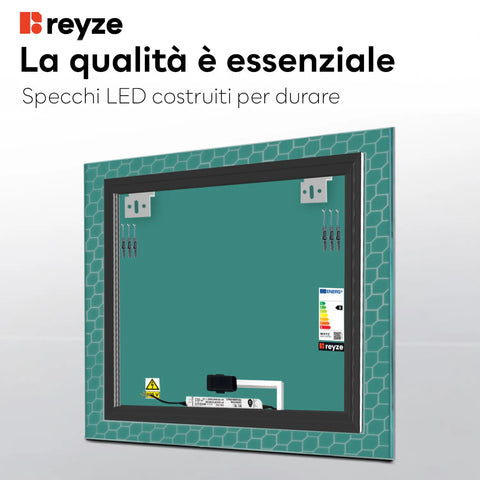 Specchio LED Quadrato | Pulsante touch | Luce bianca neutra - Reyze Serie Official Modello 7