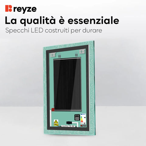 Specchio LED Verticale | Pulsanti touch | Funzione anti-appannamento | Temperatura di colore regolabile - Reyze Serie Official Modello 8