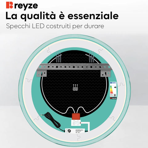Specchio LED Rotondo | Pulsanti touch | Funzione anti-appannamento | Luce bianca calda - Reyze Serie Edge Modello 1