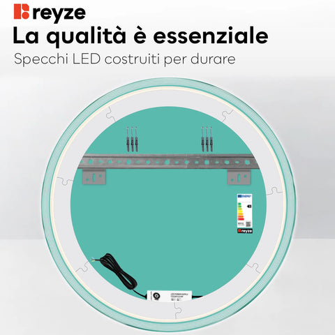 Specchio LED Rotondo | Controllo tramite interruttore a muro | Luce bianca calda - Reyze Serie Edge Modello 1