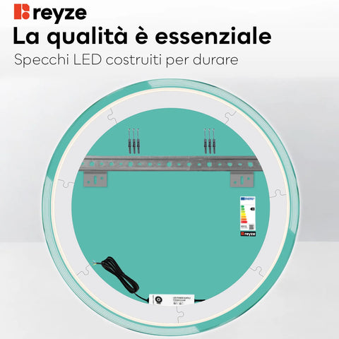 Specchio LED Rotondo | Controllo tramite interruttore a muro | Luce bianca calda - Reyze Serie Edge Modello 2