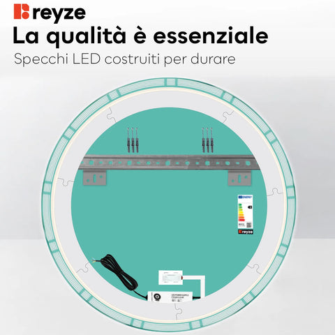 Specchio LED Rotondo | Pulsante touch | Luce bianca fredda - Reyze Serie Edge Modello 3