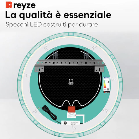 Specchio LED Rotondo | Pulsanti touch | Funzione anti-appannamento | Temperatura di colore regolabile - Reyze Serie Edge Modello 3