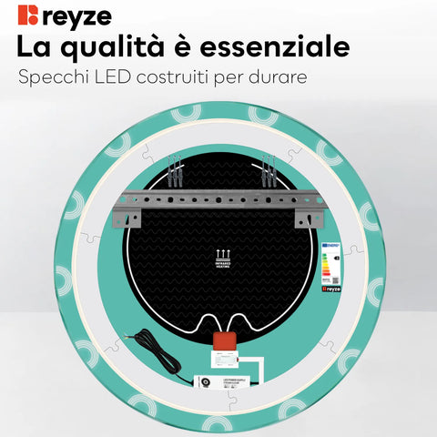 Specchio LED Rotondo | Pulsanti touch | Funzione anti-appannamento | Luce bianca neutra - Reyze Serie Edge Modello 4