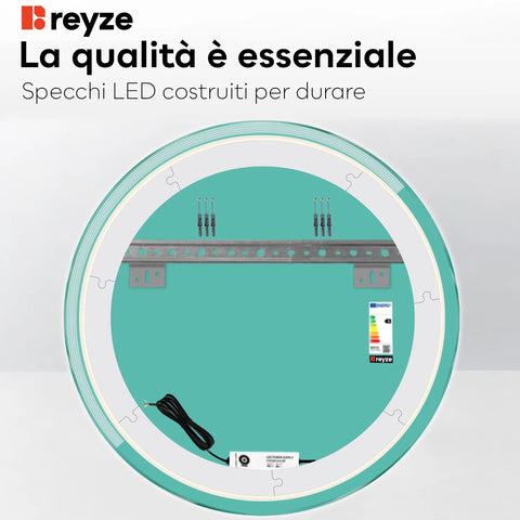 Specchio LED Rotondo | Controllo tramite interruttore a muro | Luce bianca fredda - Reyze Serie Edge Modello 5
