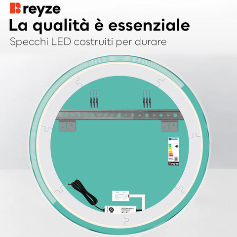 Specchio LED Rotondo | Pulsante touch | Luce bianca neutra - Reyze Serie Edge Modello 5