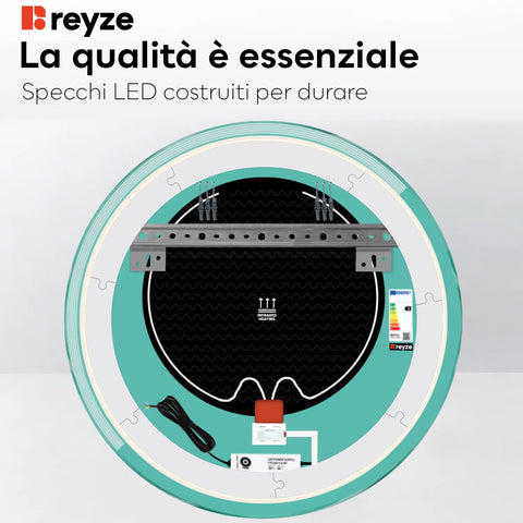 Specchio LED Rotondo | Pulsanti touch | Funzione anti-appannamento | Luce bianca fredda - Reyze Serie Edge Modello 5