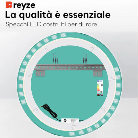 Specchio LED Rotondo | Controllo tramite interruttore a muro | Luce bianca calda - Reyze Serie Edge Modello 6