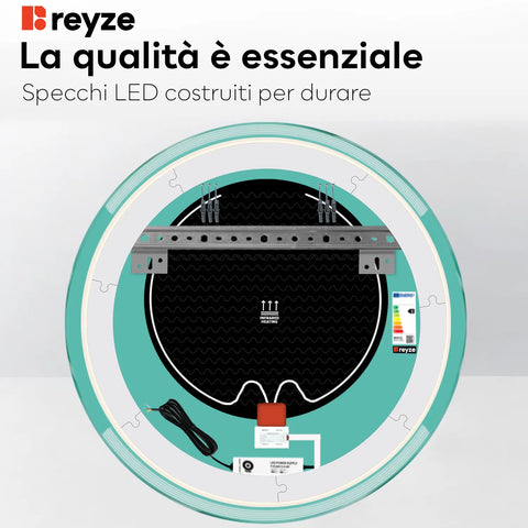 Specchio LED Rotondo | Pulsanti touch | Funzione anti-appannamento | Luce bianca calda - Reyze Serie Edge Modello 8