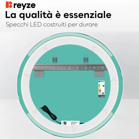 Specchio LED Rotondo | Controllo tramite interruttore a muro | Luce bianca fredda - Reyze Serie Edge Modello 8