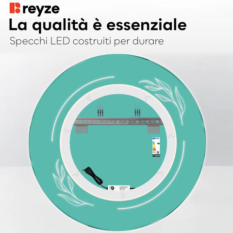 Specchio LED Rotondo | Controllo tramite interruttore a muro | Luce bianca neutra - Reyze Serie Good Vibes Modello 1