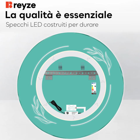 Specchio LED Rotondo | Pulsante touch | Luce bianca neutra - Reyze Serie Good Vibes Modello 1
