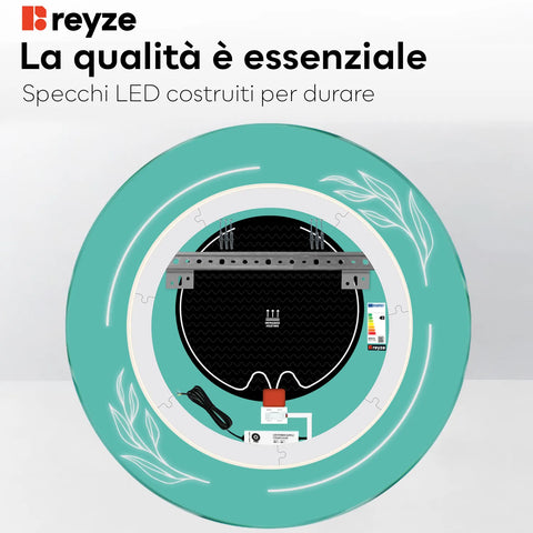 Specchio LED Rotondo | Pulsanti touch | Funzione anti-appannamento | Luce bianca fredda - Reyze Serie Good Vibes Modello 1