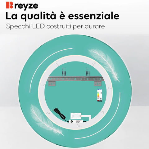 Specchio LED Rotondo | Pulsante touch | Luce bianca calda - Reyze Serie Good Vibes Modello 2