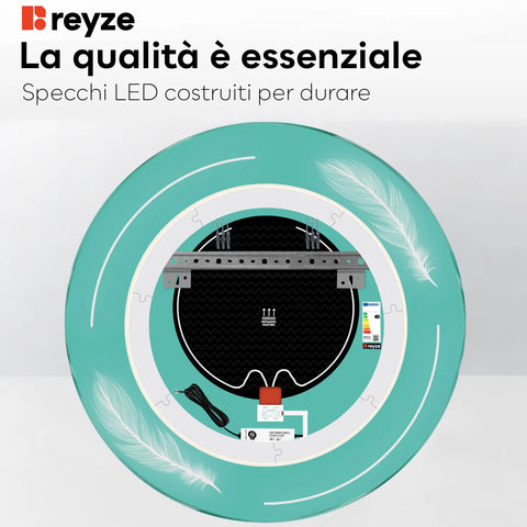 Specchio LED Rotondo | Pulsanti touch | Funzione anti-appannamento | Luce bianca neutra - Reyze Serie Good Vibes Modello 2