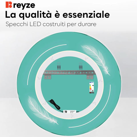 Specchio LED Rotondo | Controllo tramite interruttore a muro | Luce bianca calda - Reyze Serie Good Vibes Modello 2
