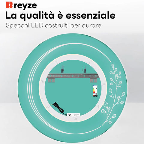 Specchio LED Rotondo | Controllo tramite interruttore a muro | Luce bianca neutra - Reyze Serie Good Vibes Modello 3