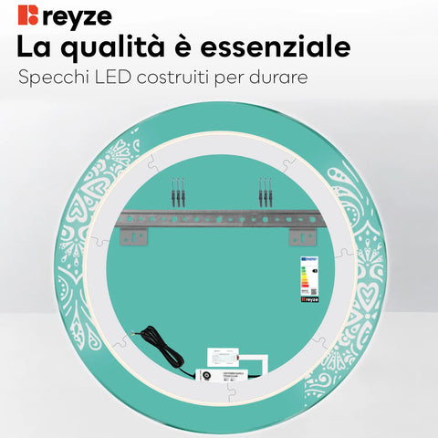 Specchio LED Rotondo | Pulsante touch | Luce bianca fredda - Reyze Serie Good Vibes Modello 4